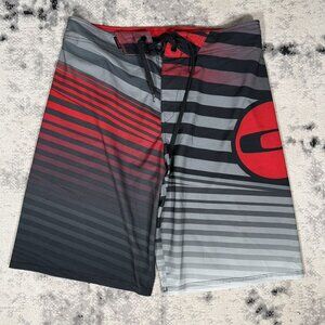 Y2K Oakley Red Gray Stripes Board Shorts